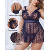 imageAvidlove Plus Size Lingeire for women Lace Babydoll Mesh Chemise Sexy Nightwear Sheer Nightie with Lace Up Bows L4XLDark Blue
