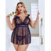 imageAvidlove Plus Size Lingeire for women Lace Babydoll Mesh Chemise Sexy Nightwear Sheer Nightie with Lace Up Bows L4XLDark Blue