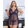 imageAvidlove Plus Size Lingeire for women Lace Babydoll Mesh Chemise Sexy Nightwear Sheer Nightie with Lace Up Bows L4XLDark Blue