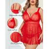 imageAvidlove Plus Size Lingeire for women Lace Babydoll Mesh Chemise Sexy Nightwear Sheer Nightie with Lace Up Bows L4XLRed