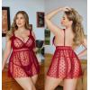 imageAvidlove Plus Size Lingeire for women Lace Babydoll Mesh Chemise Sexy Nightwear Sheer Nightie with Lace Up Bows L4XLWine Red