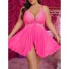 imageAvidlove Plus Size Lingerie for Women Sexy Lingerie Dress Lace Babydoll Lingerie VNeck Open Front Strap NightdressHot Pink
