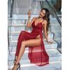 imageAvidlove Sexy Lingerie For Women Lace Babydoll Sexy Mesh Nightdress With Thong Side Split Lace NightgownCardinal Red