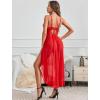 imageAvidlove Sexy Lingerie For Women Lace Babydoll Sexy Mesh Nightdress With Thong Side Split Lace NightgownRed