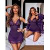imageAvidlove Sexy Lingerie for Women 3 Piece Lingerie Sets Lace Lingerie Robe Mesh NightgownDark Purple