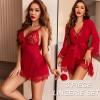 imageAvidlove Sexy Lingerie for Women 3 Piece Lingerie Sets Lace Lingerie Robe Mesh NightgownDark Red