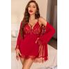 imageAvidlove Sexy Lingerie for Women 3 Piece Lingerie Sets Lace Lingerie Robe Mesh NightgownDark Red