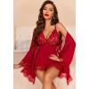 imageAvidlove Sexy Lingerie for Women 3 Piece Lingerie Sets Lace Lingerie Robe Mesh NightgownDark Red