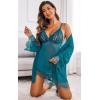 imageAvidlove Sexy Lingerie for Women 3 Piece Lingerie Sets Lace Lingerie Robe Mesh NightgownPeacock Blue