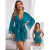 imageAvidlove Sexy Lingerie for Women 3 Piece Lingerie Sets Lace Lingerie Robe Mesh NightgownPeacock Blue