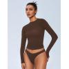 imageAvidlove Women Double Lined Basic Fitted T Shirts Long Sleeve Crew Neck Y2K Top with Underwear SXXLBrown