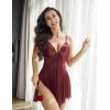 imageAvidlove Women Lace Lingerie Babydoll Sexy Chemise Exotic Nightgowns Bridal NightdressBdeep Red