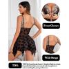 imageAvidlove Women Lace Lingerie Front Closure Babydoll V Neck Nightwear Sexy Chemise NightieDark Black Butterfly