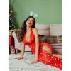imageAvidlove Women Lingerie Deep V Neck Nightwear One Piece Sexy Nightgowns Mosaic Lace Mesh DressRed Christmas Print