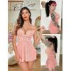 imageAvidlove Women Lingerie Lace Babydoll Strap Chemise Halter Teddy V Neck SleepwearPeach