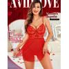 imageAvidlove Women Lingerie Lace Babydoll Strap Chemise Halter Teddy V Neck SleepwearRed