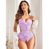 imageAvidlove Women Lingerie Lace Bodysuit Teddy Lingeries V Neck Cut Out One Piece Mini BabydollLight Purple