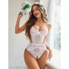 imageAvidlove Women Lingerie Lace Bodysuit Teddy Lingeries V Neck Cut Out One Piece Mini BabydollWhite