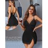 imageAvidlove Women Lingerie Lace Nightgown Chemise Spaghetti Strap Babydoll Modal Sleepwear VNeck Full Slip Side Slit NightwearBlack