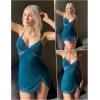 imageAvidlove Women Lingerie Lace Nightgown Chemise Spaghetti Strap Babydoll Modal Sleepwear VNeck Full Slip Side Slit NightwearBlue Green