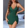 imageAvidlove Women Lingerie Lace Nightgown Chemise Spaghetti Strap Babydoll Modal Sleepwear VNeck Full Slip Side Slit NightwearDark Green