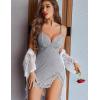 imageAvidlove Women Lingerie Lace Nightgown Chemise Spaghetti Strap Babydoll Modal Sleepwear VNeck Full Slip Side Slit NightwearGray