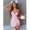 imageAvidlove Women Lingerie Lace Nightgown Chemise Spaghetti Strap Babydoll Modal Sleepwear VNeck Full Slip Side Slit NightwearPink
