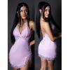 imageAvidlove Women Lingerie Lace Nightgown Chemise Spaghetti Strap Babydoll Modal Sleepwear VNeck Full Slip Side Slit NightwearPink