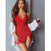imageAvidlove Women Lingerie Lace Nightgown Chemise Spaghetti Strap Babydoll Modal Sleepwear VNeck Full Slip Side Slit NightwearRed
