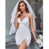 imageAvidlove Women Lingerie Lace Nightgown Chemise Spaghetti Strap Babydoll Modal Sleepwear VNeck Full Slip Side Slit NightwearWhite