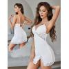 imageAvidlove Women Lingerie Lace Nightgown Chemise Spaghetti Strap Babydoll Modal Sleepwear VNeck Full Slip Side Slit NightwearWhite