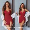 imageAvidlove Women Lingerie Lace Nightgown Chemise Spaghetti Strap Babydoll Modal Sleepwear VNeck Full Slip Side Slit NightwearWine Red