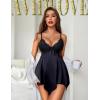 imageAvidlove Women Lingerie Satin Nightgown Sleepwear V Neck Silk Lace Chemise Mini Teddy SXXLBlack