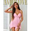imageAvidlove Women Lingerie Satin Nightgown Sleepwear V Neck Silk Lace Chemise Mini Teddy SXXLPink