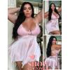 imageAvidlove Women Lingerie Satin Nightgown Sleepwear V Neck Silk Lace Chemise Mini Teddy SXXLPink
