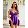 imageAvidlove Women Lingerie Satin Nightgown Sleepwear V Neck Silk Lace Chemise Mini Teddy SXXLPurple