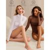 imageAvidlove Women Long Sleeve Bodysuit Turtle Neck Shapewear Body Suits Mesh One Piece Leotard Shirt Going Out Tops Fall OutfitsBrown