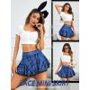 imageAvidlove Women Pleated Mini Skirt Sexy Lace Ruffle Solid Skirt Lingerie Short SkirtsBlue Plaid