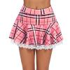 imageAvidlove Women Pleated Mini Skirt Sexy Lace Ruffle Solid Skirt Lingerie Short SkirtsPink Plaid