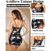 imageAvidlove Women Sexy Nightgown Lace Babydoll Chemises VNeck Modal Sleepwear Full Slip Side Slit Sleep Dress XSXXLBlack Flower