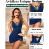 imageAvidlove Women Sexy Nightgown Lace Babydoll Chemises VNeck Modal Sleepwear Full Slip Side Slit Sleep Dress XSXXLNavy Blue