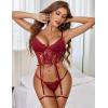 imageAvidlove Womens Lingerie 4 Piece Garter Lingerie Floral Lace Bra and Panty Sets with Underwire SXXLApure Wine Red
