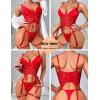 imageAvidlove Womens Lingerie 4 Piece Garter Lingerie Floral Lace Bra and Panty Sets with Underwire SXXLAture Red