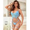imageAvidlove Womens Lingerie 4 Piece Garter Lingerie Floral Lace Bra and Panty Sets with Underwire SXXLClear Blue