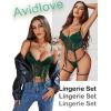imageAvidlove Womens Lingerie 4 Piece Garter Lingerie Floral Lace Bra and Panty Sets with Underwire SXXLGreen