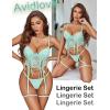 imageAvidlove Womens Lingerie 4 Piece Garter Lingerie Floral Lace Bra and Panty Sets with Underwire SXXLLight Green