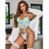 imageAvidlove Womens Lingerie 4 Piece Garter Lingerie Floral Lace Bra and Panty Sets with Underwire SXXLLight Green
