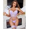 imageAvidlove Womens Lingerie 4 Piece Garter Lingerie Floral Lace Bra and Panty Sets with Underwire SXXLLilac