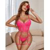 imageAvidlove Womens Lingerie 4 Piece Garter Lingerie Floral Lace Bra and Panty Sets with Underwire SXXLRose Red