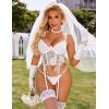 imageAvidlove Womens Lingerie 4 Piece Garter Lingerie Floral Lace Bra and Panty Sets with Underwire SXXLWhite
